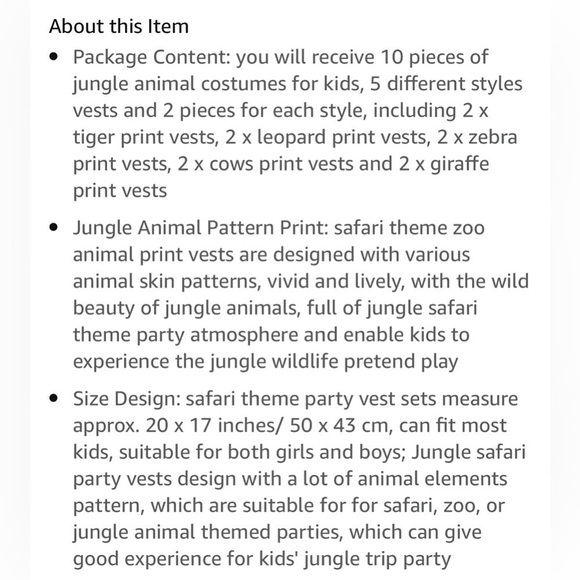 Jungle Animal Zoo Animal Costume Pretend Play Wildlife Jungle Safari Birthday - Picture 3 of 16